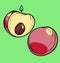 Grunge peach cut in two slices cartoon drawing