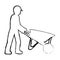 Grunge pictogram laborer with wheelbarrow equipment maintenance