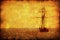 Grunge picture of alone sailing ship