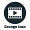 Grunge Play Video icon isolated on white background. Film strip with play sign. Monochrome vintage drawing. Vector
