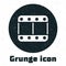 Grunge Play video icon isolated on white background. Film strip sign. Monochrome vintage drawing. Vector