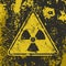 Grunge poster Radioactive. Sign Ionizing radiation on grunge dirty yellow background