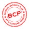 Grunge red BCP abbreviation business continuity plan word round rubber stamp on white background
