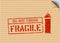 Grunge red cargo vector box signs Fragile, arrow up, do not crush