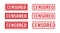 Grunge red censored word rubber stamp. Censor control security sign sticker set. Grunge vintage square label. Vector