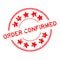 Grunge red confirmed word with star icon round rubber seal stamp on white background