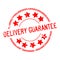 Grunge red delivery guarantee word with star icon round rubber stamp on white background