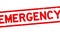 Grunge red emergency word square rubber stamp zoom in white background