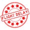 Grunge red flight delay word with star icon round rubber stamp on white background