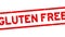 Grunge red gluten free word square rubber stamp zoom on white background