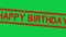 Grunge red happy birthday word square rubber stamp zoom on green background
