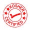 Grunge red kosher certified word with mark icon round rubber stamp on white background