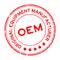 Grunge red OEM Abbreviation of Original Equipment Manufacturer word round rubber stamp on white background