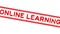 Grunge red online learning word rubber stamp zoom on white background