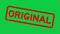 Grunge red original word rubber stamp zoom on green background