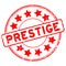 Grunge red prestige with star icon round rubber stamp on white background