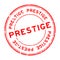 Grunge red prestige word round rubber stamp on white background