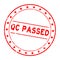 Grunge red QC quality control passed word with star icon round rubber stamp on white background