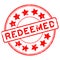 Grunge red redeemed word with star icon round rubber stamp on white background