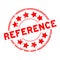 Grunge red reference word with star icon rubber seal stamp on white background
