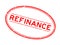 Grunge red refinance word oval rubber stamp on white background