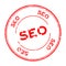Grunge red SEO Abbreviation of search engine optimization word round rubber stamp on white background