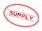 Grunge red supply word oval rubber stamp on white background