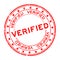 Grunge red verified word with star icon rubber seal stamp on white background