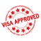 Grunge red visa approved with star icon round rubber stamp on white background