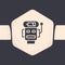 Grunge Robot low battery charge icon isolated on grey background. Artificial intelligence, machine learning, cloud