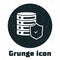 Grunge Server with shield icon isolated on white background. Protection against attacks. Network firewall, router