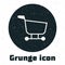 Grunge Shopping cart icon isolated on white background. Food store, supermarket. Monochrome vintage drawing. Vector