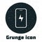 Grunge Smartphone charging battery icon isolated on white background. Phone with a low battery charge. Monochrome