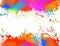 Grunge splatter. Rainbow colors grunge splash. Multicolored frame background. Color explosion. Colored blot on white