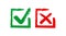 Grunge sqare checkmark box. Yes or no check mark. Red and green vector checkbox