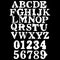 Grunge stamped alphabet and numbers.White symbols on black background.Vector art font.