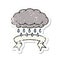 grunge sticker with banner of a cloud raining