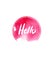 Grunge sticker with text Hello. Pink banner. Retro label. Website decorative element. Watercolor vintage background.