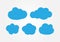 Grunge stickers in the form of clouds. Set of five blue icons painted with a brush.