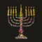 Grunge stylized colorful Chanukiah (menorah) on bl