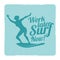 Grunge summer surfing sports vector logo with girl surfer