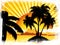 Grunge sunset tropical island