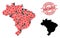 Grunge Textured Aboard Seal and Humans with SARS Virus Mosaic Map of Brazil