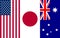 Grunge USA Japan Australia vertical flags isolated together background