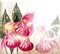 Grunge vector background with realistic pink orchids