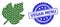 Grunge Vegan Menu Seal Stamp and Fractal Grape Leaf Icon Composition