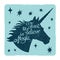 Grunge vintage card with inspiring unicorn silhouette head