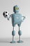 Grunge vintage robot play in soccer football. 3D rendering