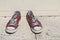 Grunge weathered red sneakers