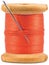 Grunge wooden bobbin with red thread isolated